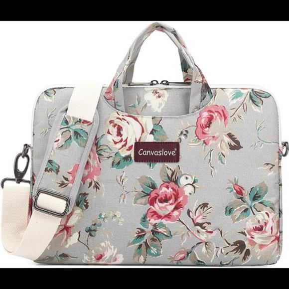 Designer Rose Pattern Water Resistant Laptop Shoulder Messenger Bag for MacBook - Picture 2 of 7